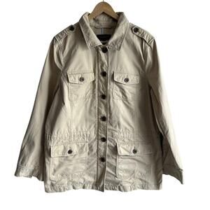 Talbots Full Zip Twill Field Jacket Khaki Tan L